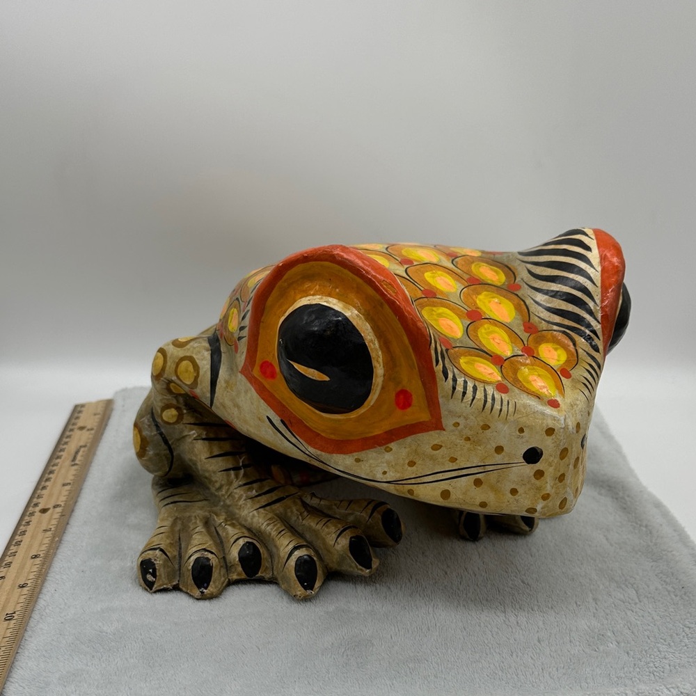Vintage Mexican Folk-Art Handpainted Paper Mache Whimsical Frog